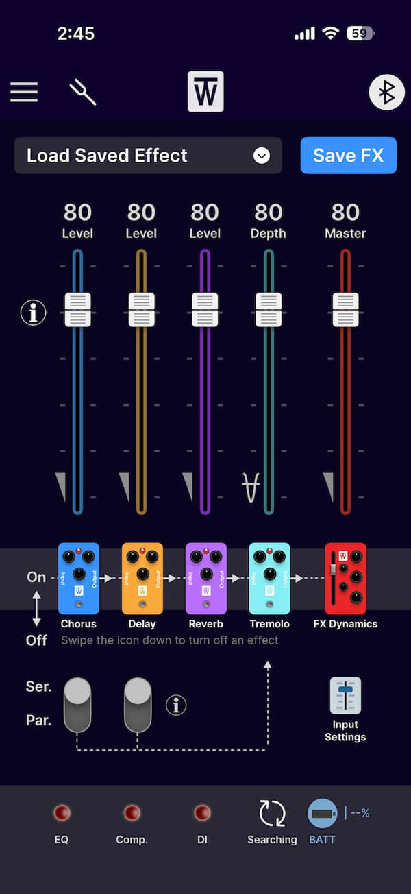 ToneWoodAmp2 app — Main mixer — four effects at once