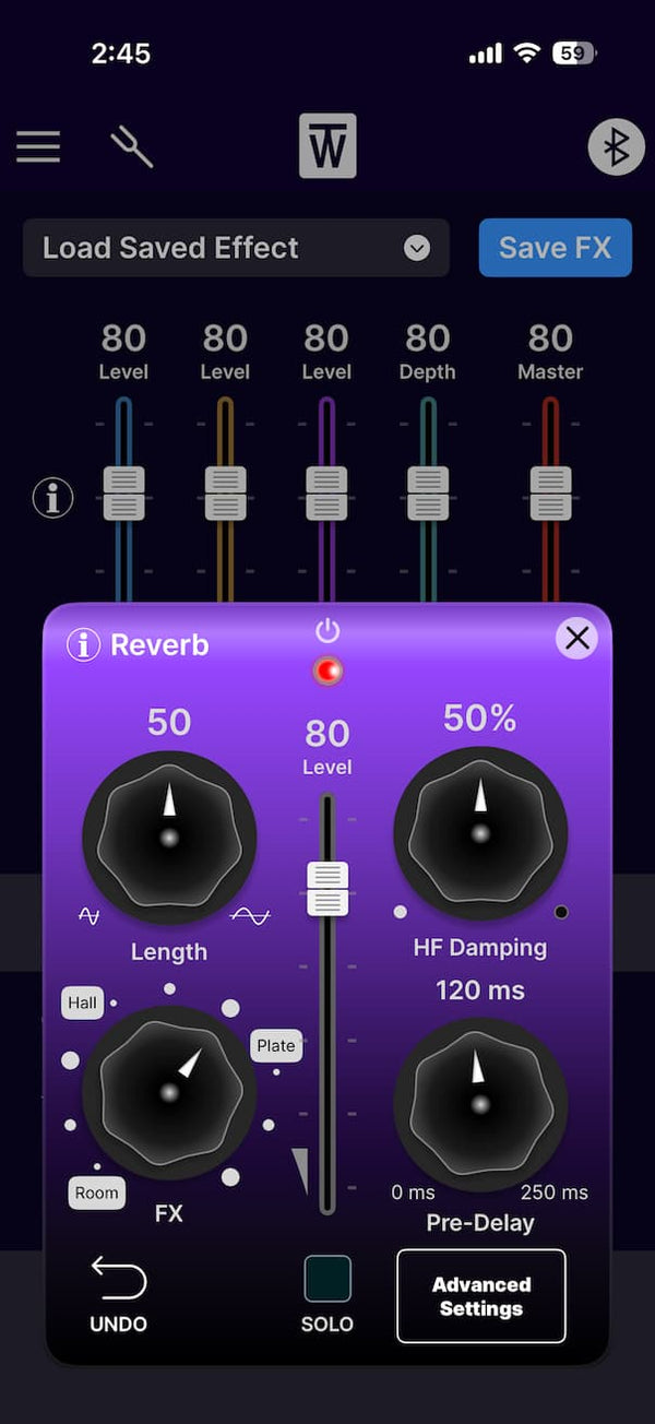 ToneWoodAmp2 app — Reverb controls