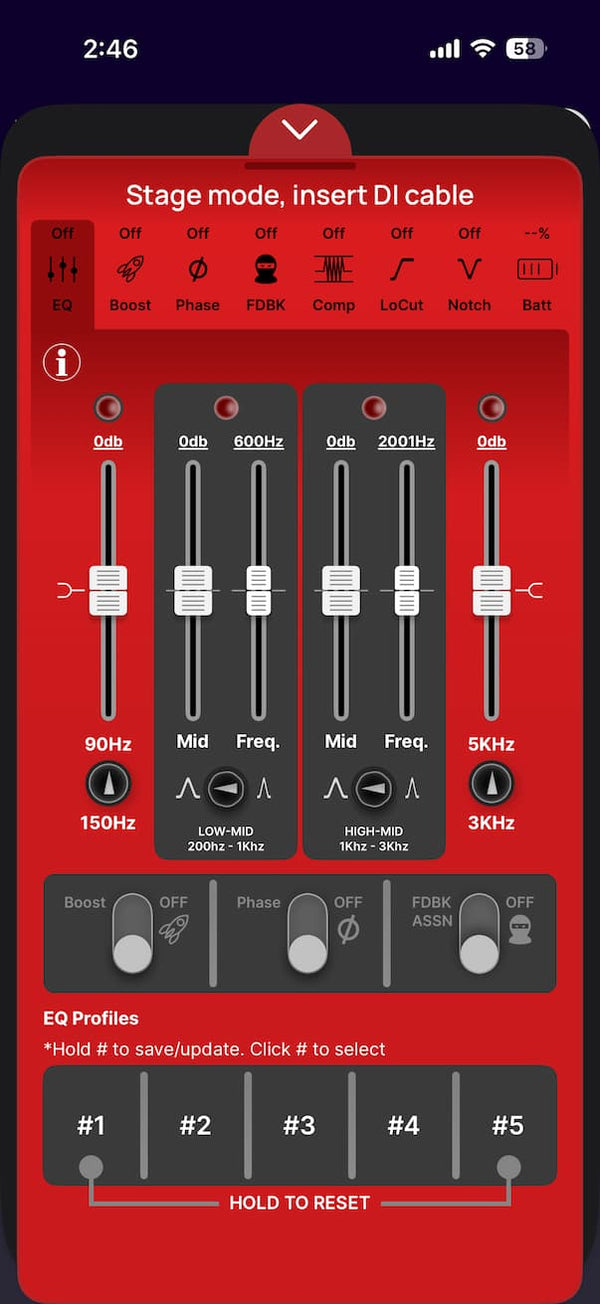 ToneWoodAmp2 app — Stage mode DI — EQ profiles