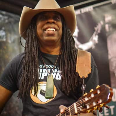 Guitarist Larry Mitchell with his guitar
